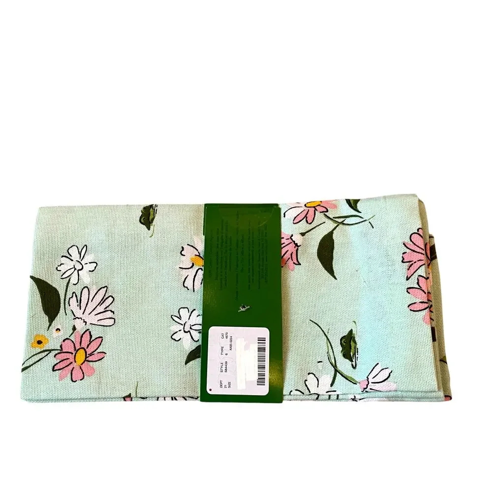 NEW Kate Spade Spring Floral Cotton Cloth Napkins Mint Green & Pink Set of 4
